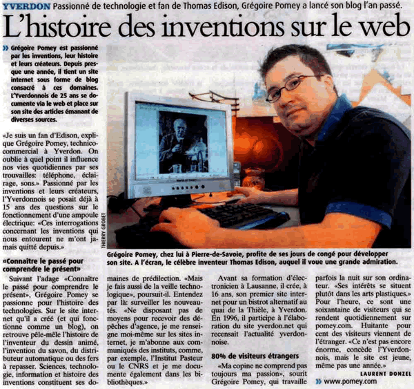 Coupure du journal 24 Heures du 12 janvier 2006, article rédigé par Laurent Donzel.