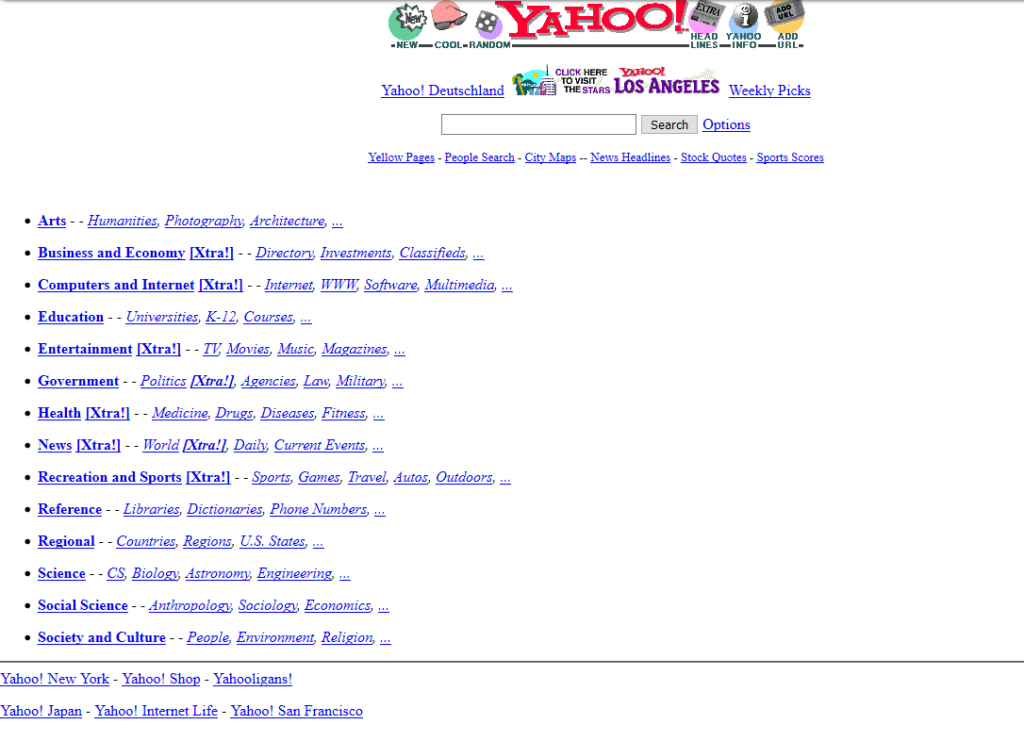 Capture d'écran de Yahoo, le 17 octobre 1996